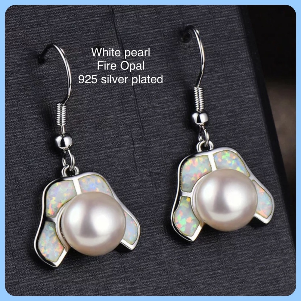 🧿BUY1•GET1•FREE🧿 Pearl Fire Opal Silver Dangle